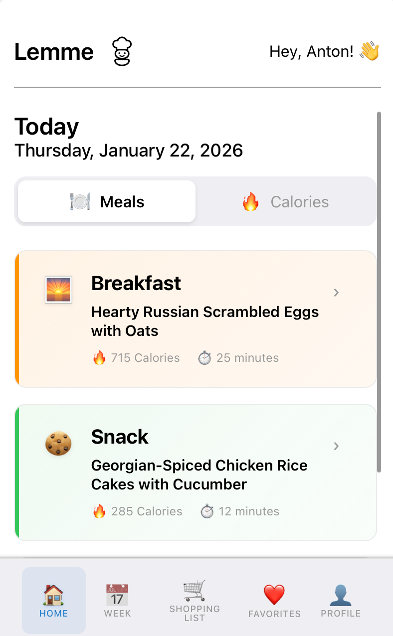 Daily Meal Plan Screenshot